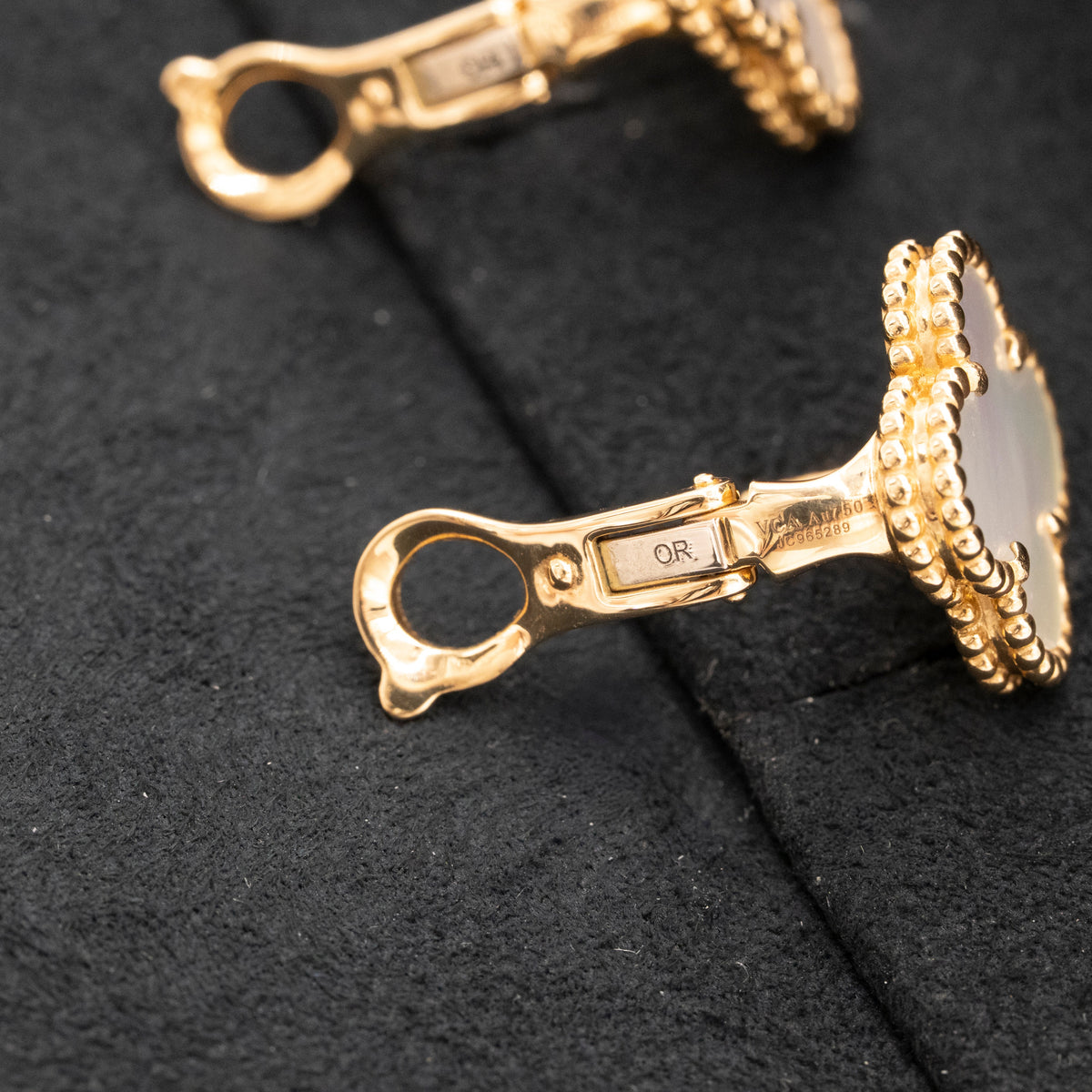 Van Cleef & Arpels Mother of Pearl Vintage Alhambra Earrings 18K Yellow Gold Full Set