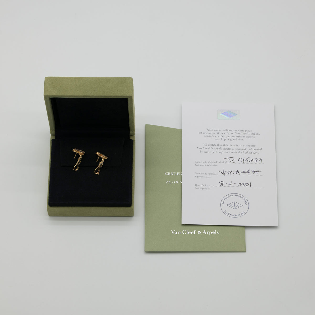 Van Cleef & Arpels Mother of Pearl Vintage Alhambra Earrings 18K Yellow Gold Full Set