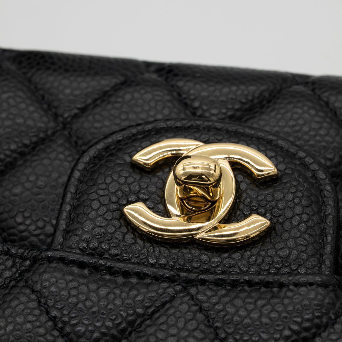 CHANEL Medium Classic Flap Black Caviar Gold Hardware Full Set