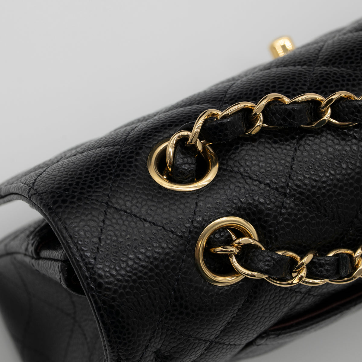 CHANEL Medium Classic Flap Black Caviar Gold Hardware Full Set