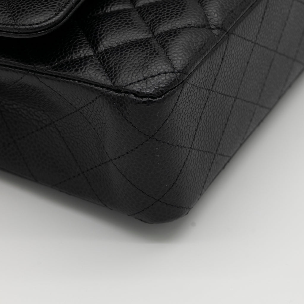 CHANEL Medium Classic Flap Black Caviar Gold Hardware Full Set