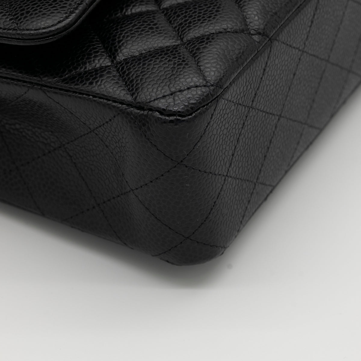 CHANEL Medium Classic Flap Black Caviar Gold Hardware Full Set