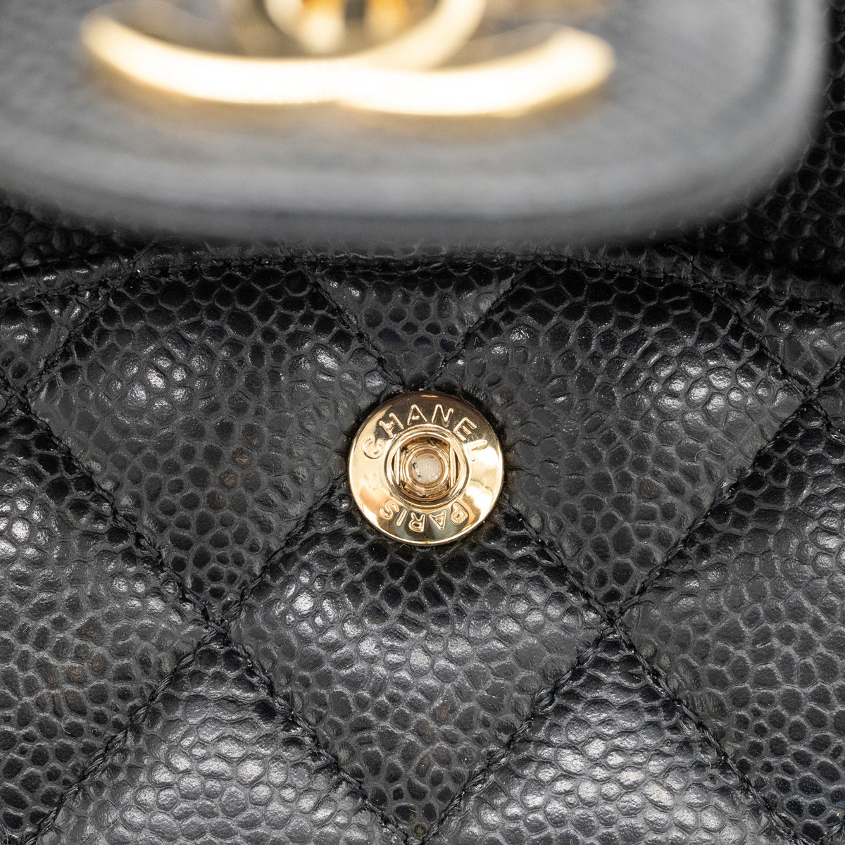 CHANEL Medium Classic Flap Black Caviar Gold Hardware Full Set