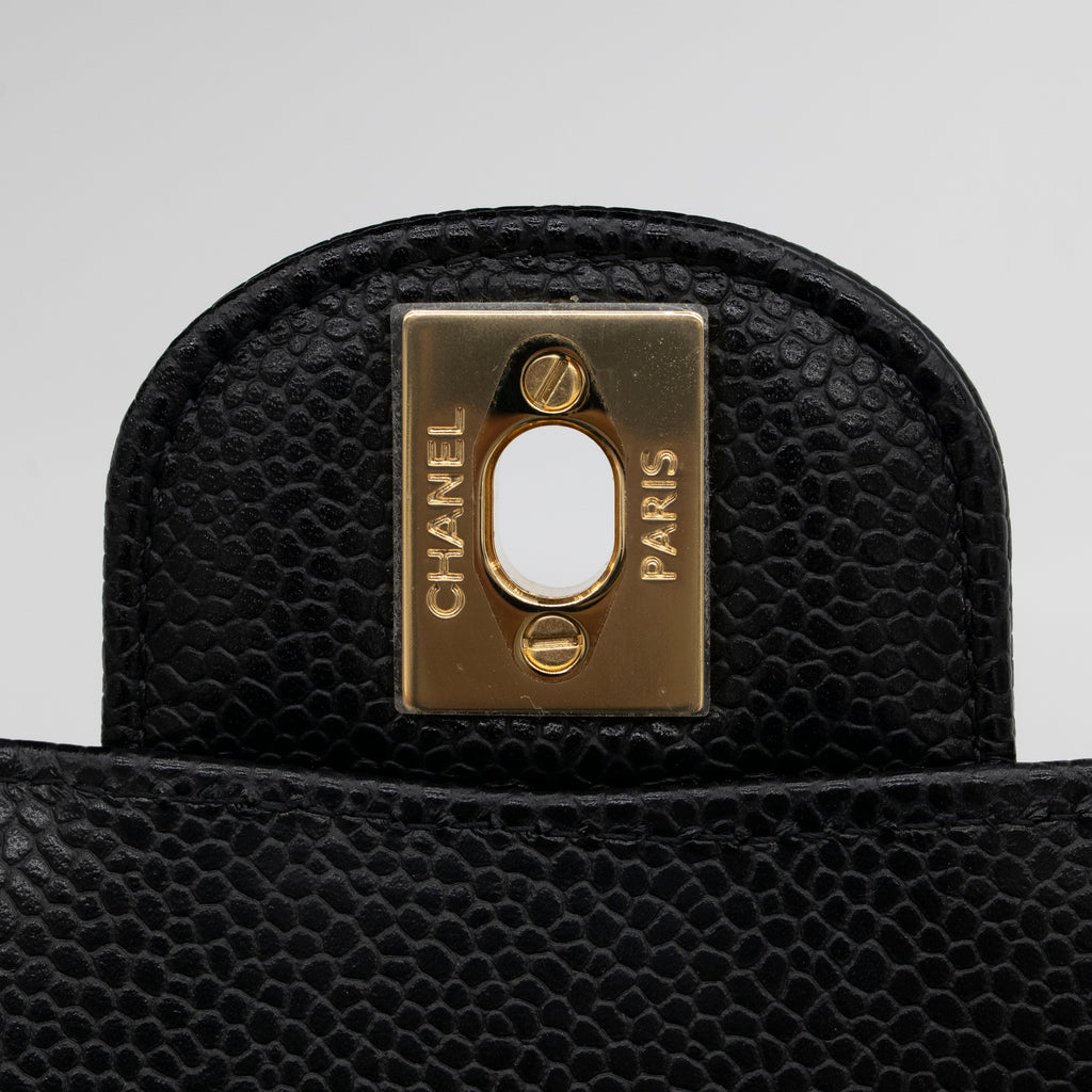 CHANEL Medium Classic Flap Black Caviar Gold Hardware Full Set
