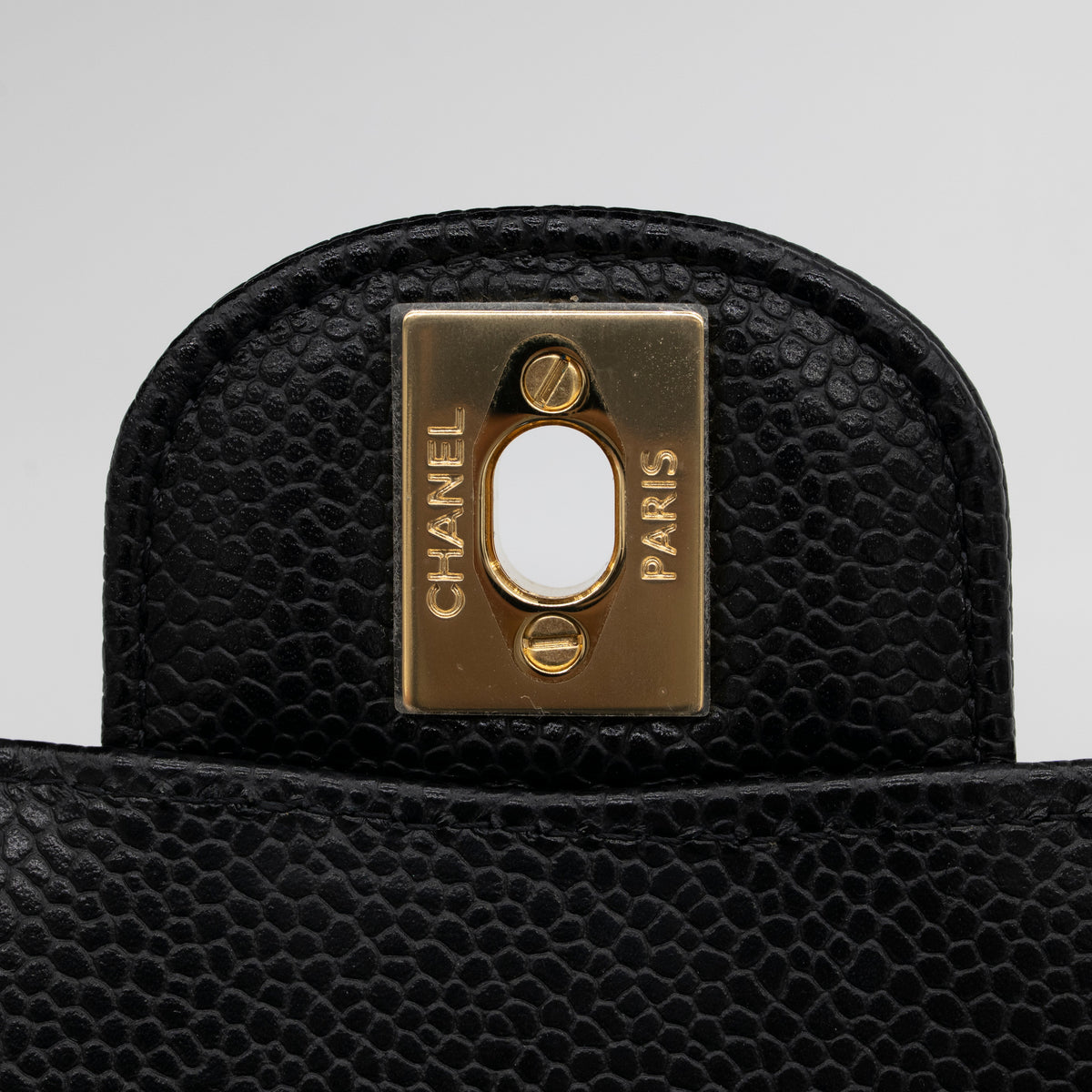 CHANEL Medium Classic Flap Black Caviar Gold Hardware Full Set