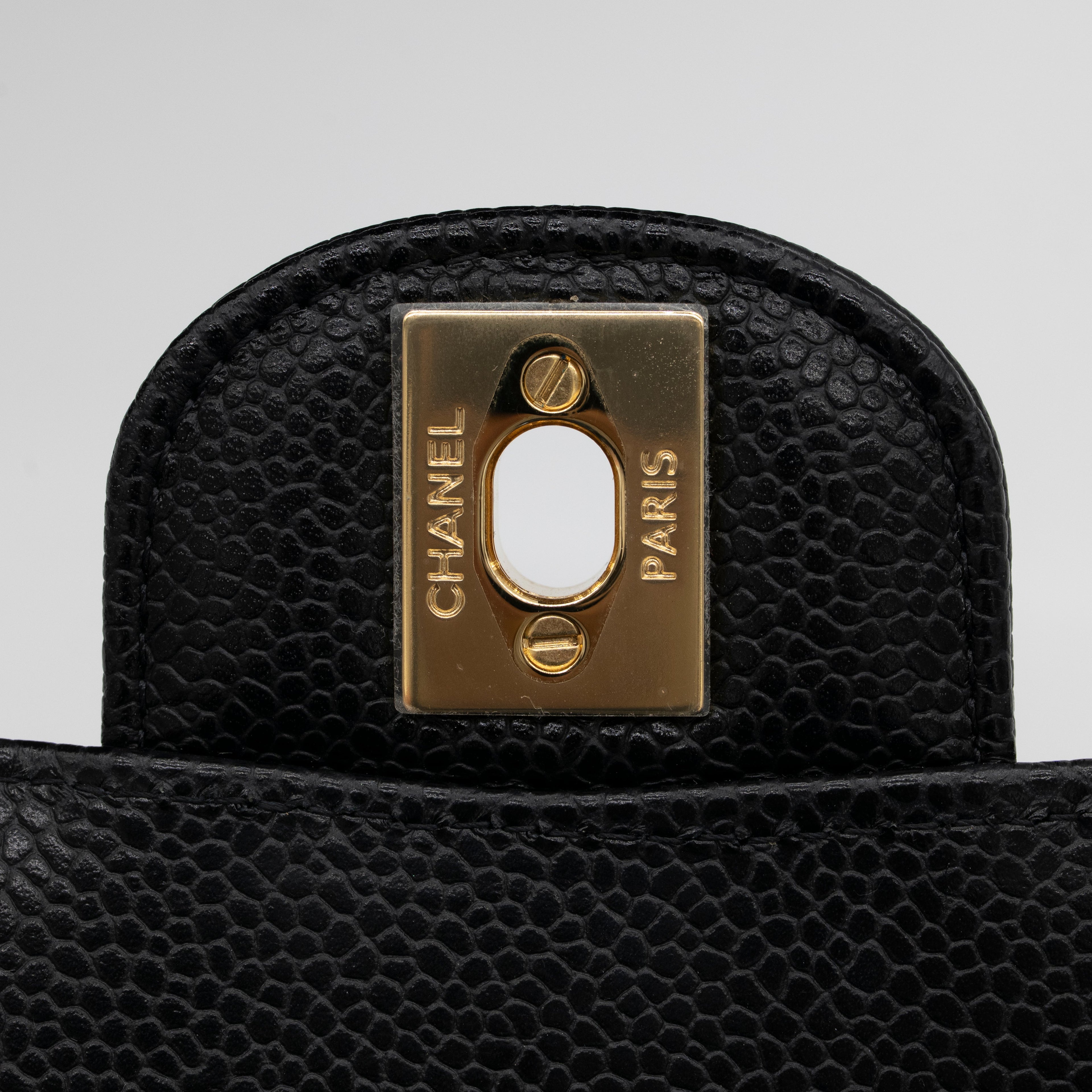 CHANEL Medium Classic Flap Black Caviar Gold Hardware Full Set