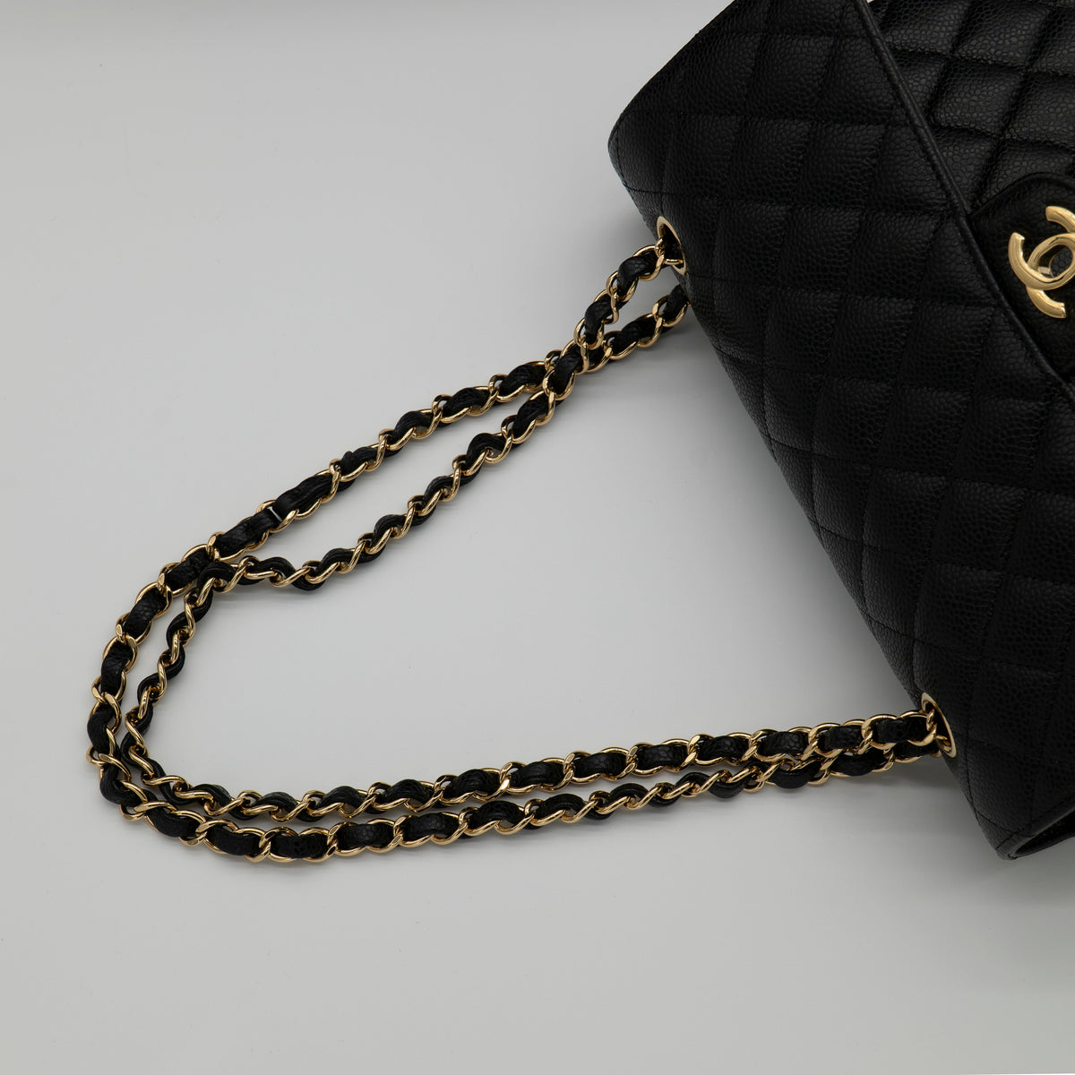 CHANEL Medium Classic Flap Black Caviar Gold Hardware Full Set
