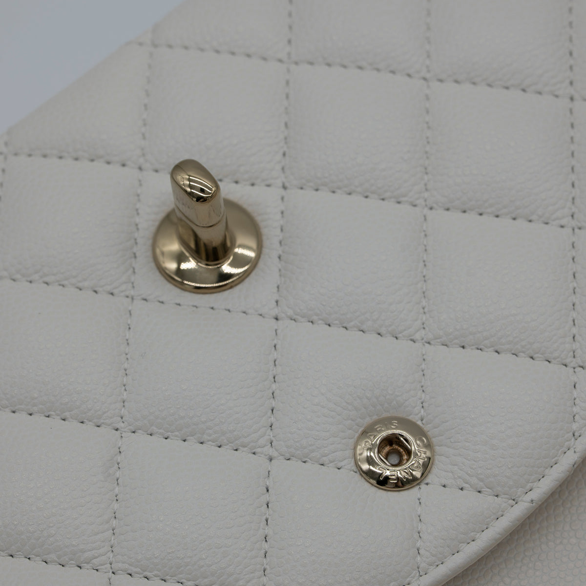 NEW CHANEL Medium Classic Flap White Caviar Quilted Light Gold Hardware Full Set
