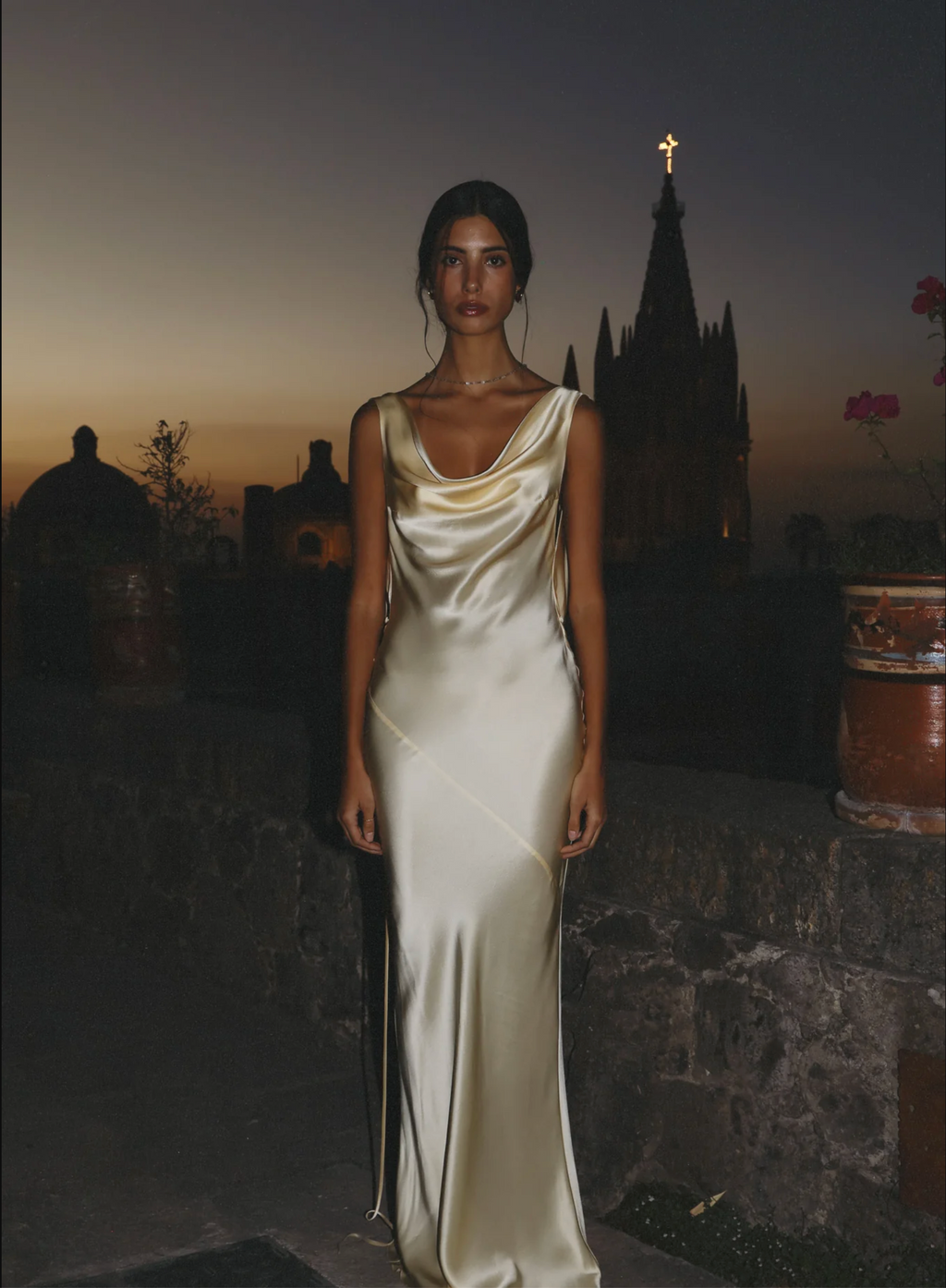 Mirror Palais Plunging Back Cowl Dress in Butter Size XXS