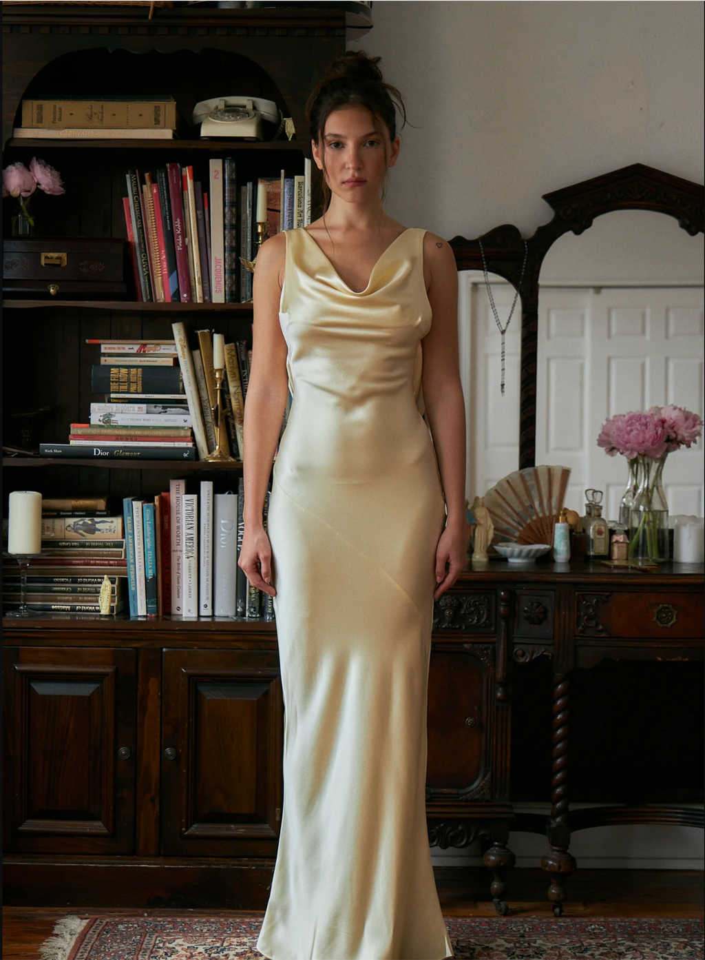 Mirror Palais Plunging Back Cowl Dress in Butter Size XXS