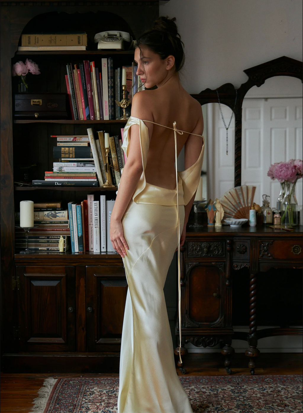 Mirror Palais Plunging Back Cowl Dress in Butter Size XXS