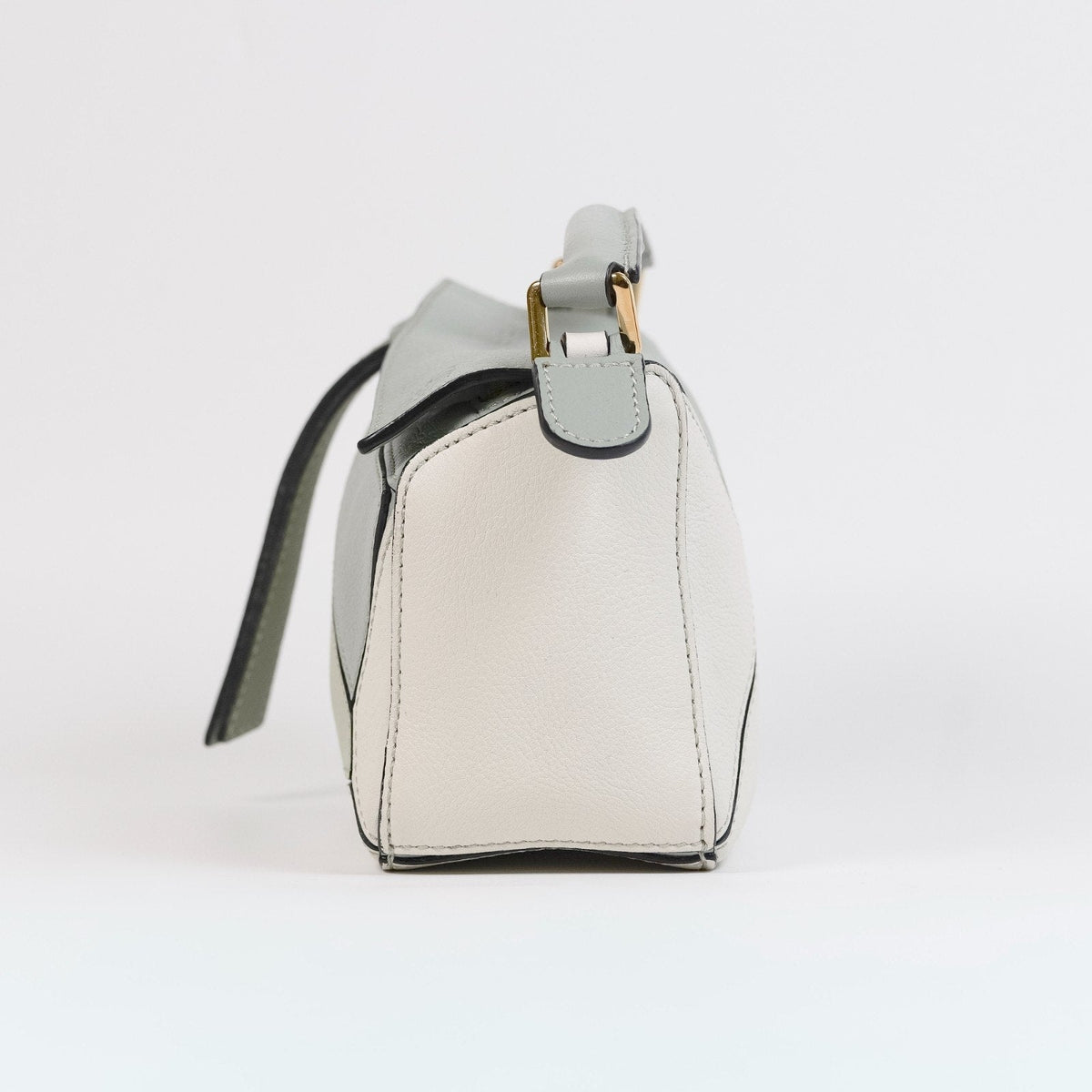 Loewe Mini Puzzle Leather Shoulder Bag White/Ash Grey/Marble Green