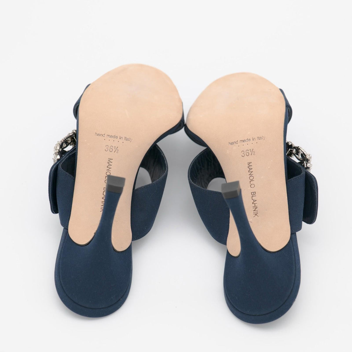 Manolo Blahnik Navy Gable 90 Jewel Buckle Mules Size 36