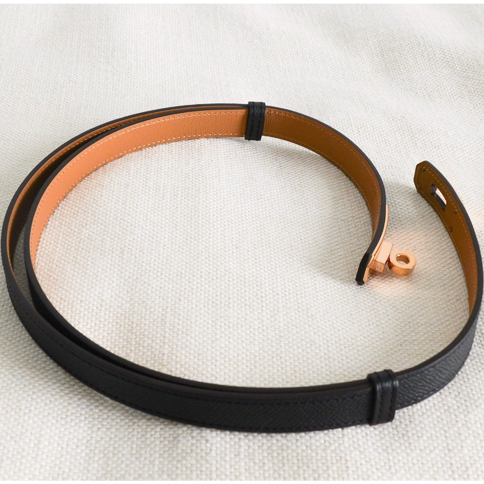 Hermès Kelly 18 Belt Black Epsom Leather Rose Gold Hardware U 2022