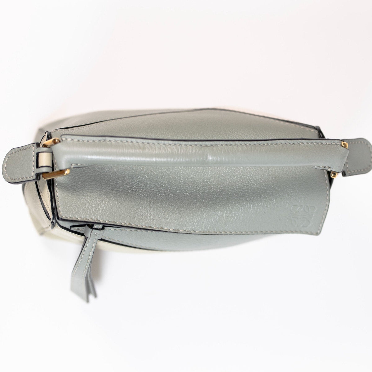 Loewe Mini Puzzle Leather Shoulder Bag White/Ash Grey/Marble Green